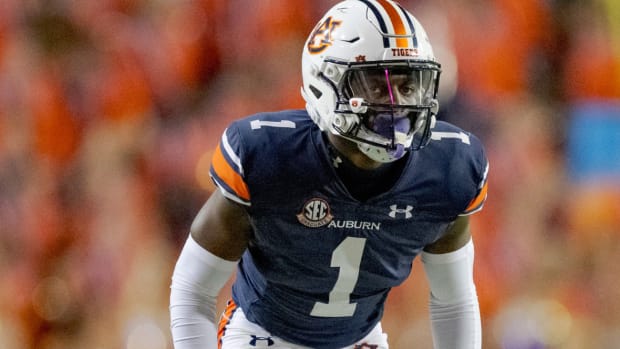 Auburn Tigers cornerback Nehemiah Pritchett (1) lines up against the LSU Tigers at Tiger Stadium.